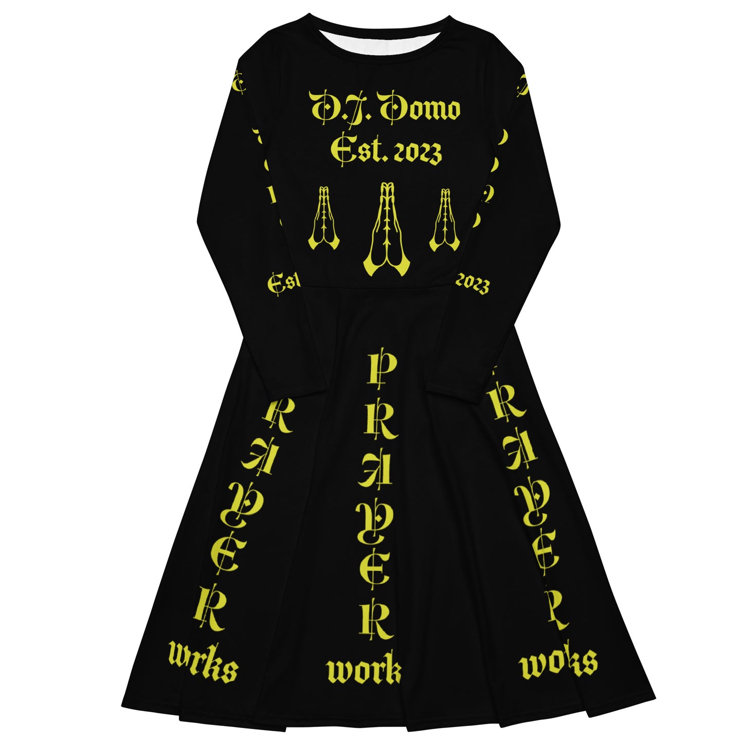 D.J. Domo "Prayer Works Font1" Midi Dress Black/Gold