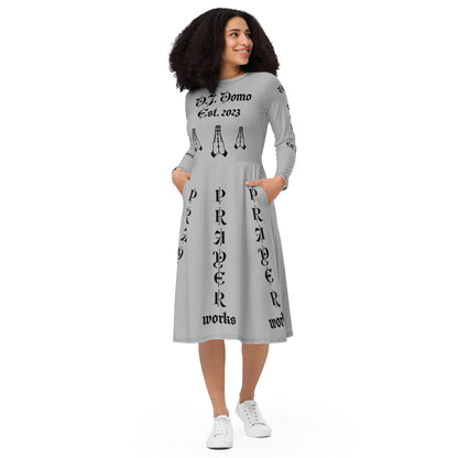 D.J. Domo "Prayer Works Font1" Midi Dress Gray/Black