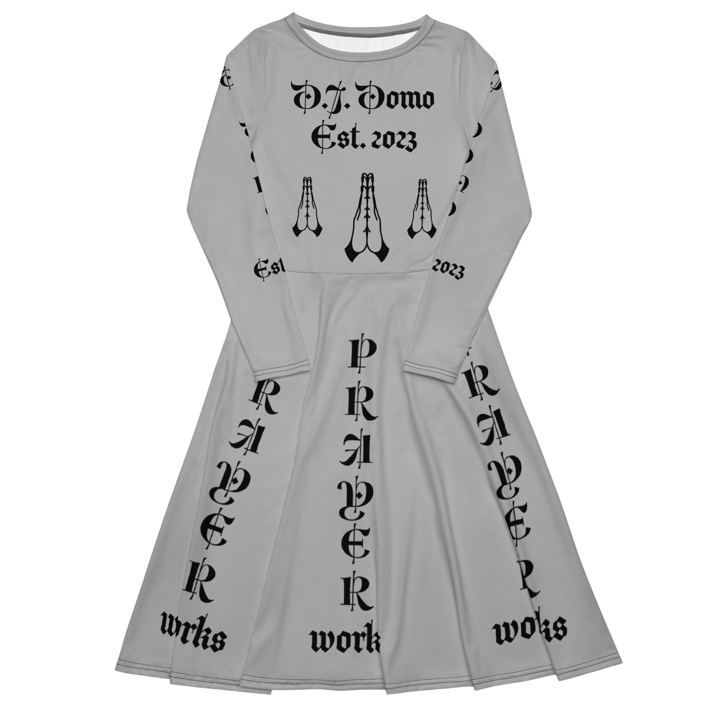 D.J. Domo "Prayer Works Font1" Midi Dress Gray/Black