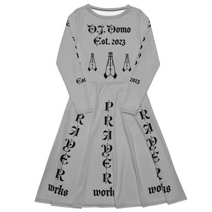 D.J. Domo "Prayer Works Font1" Midi Dress Gray/Black