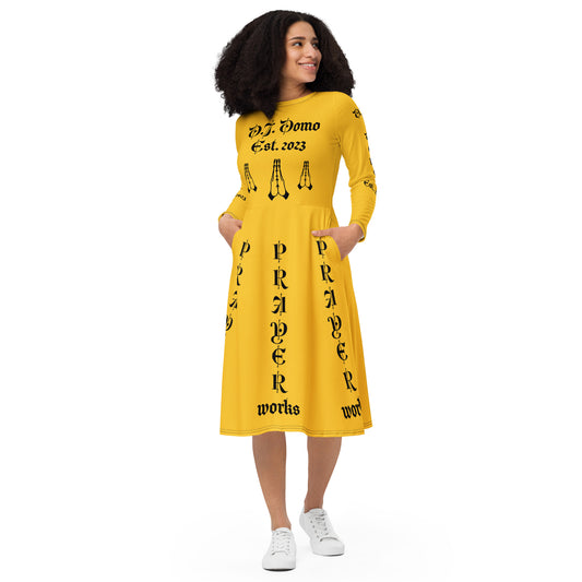 D.J. Domo "Prayer Works Font1" Midi Dress Gold/Black