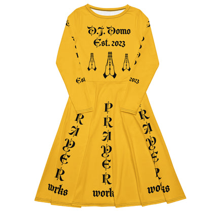 D.J. Domo "Prayer Works Font1" Midi Dress Gold/Black