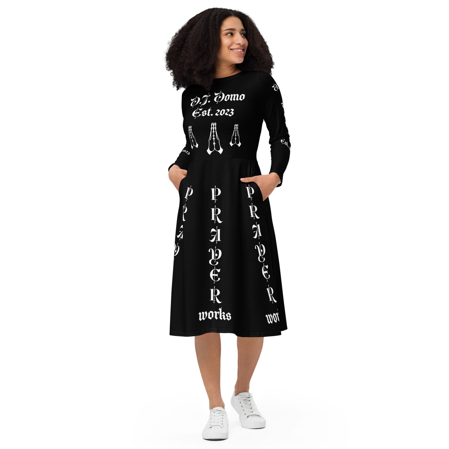 D.J. Domo "Prayer Works Font1" Midi Dress Black/White