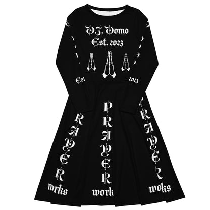 D.J. Domo "Prayer Works Font1" Midi Dress Black/White