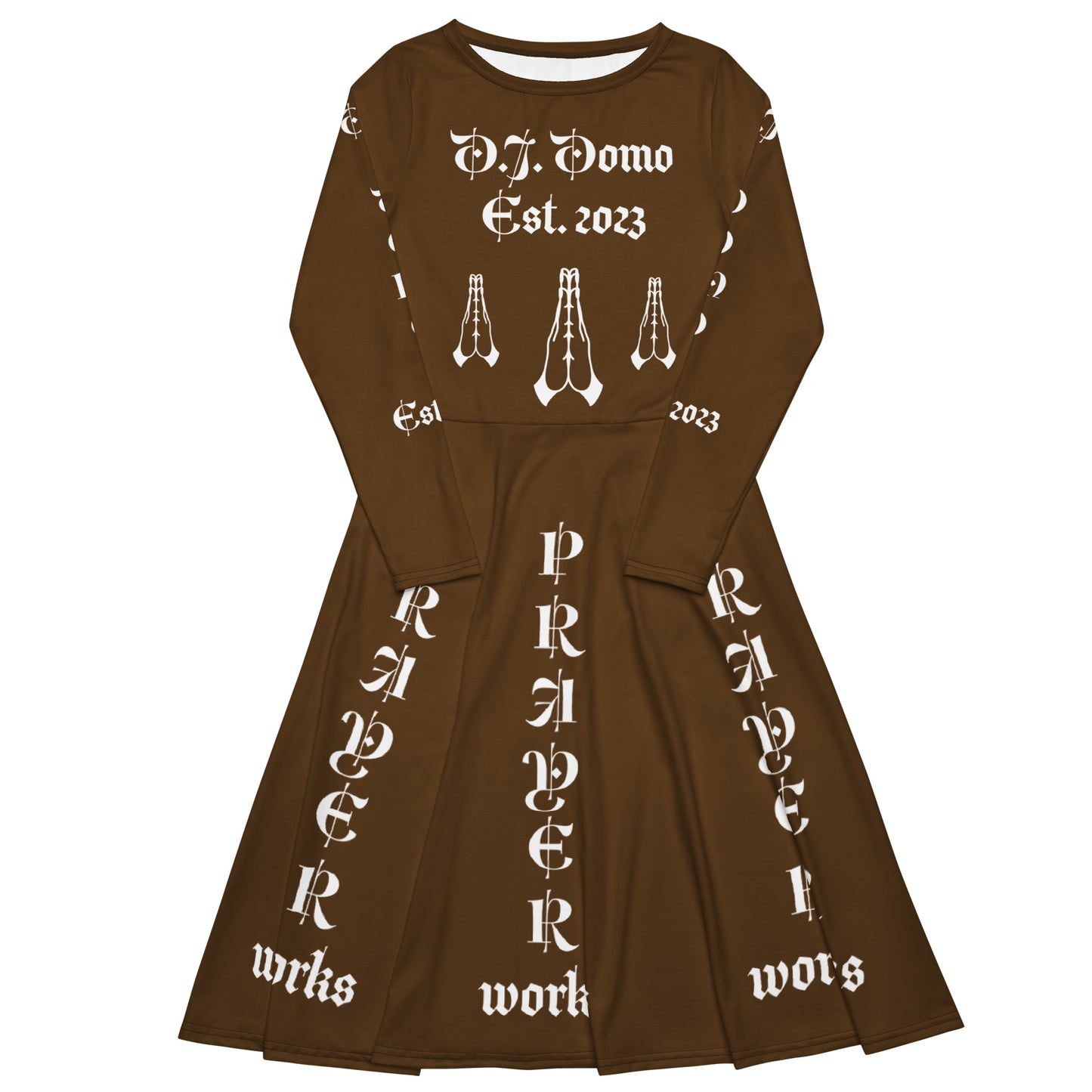 D.J. Domo "Prayer Works Font1" Midi Dress Brown/White