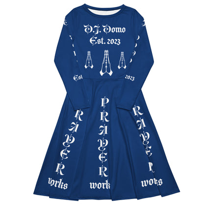 D.J. Domo "Prayer Works Font1" Midi Dress Dark Blue/White