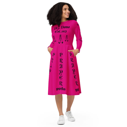 D.J. Domo "Prayer Works Font1" Midi Dress Pink/Black