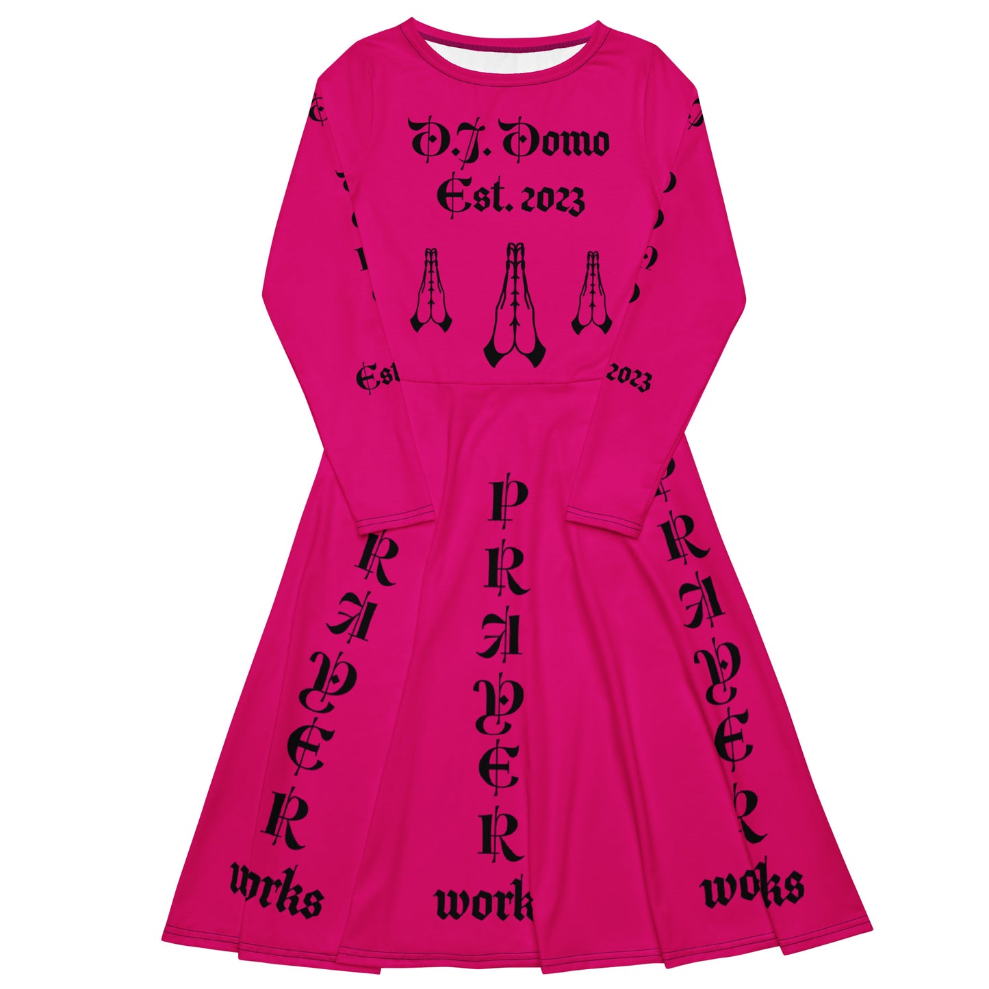 D.J. Domo "Prayer Works Font1" Midi Dress Pink/Black