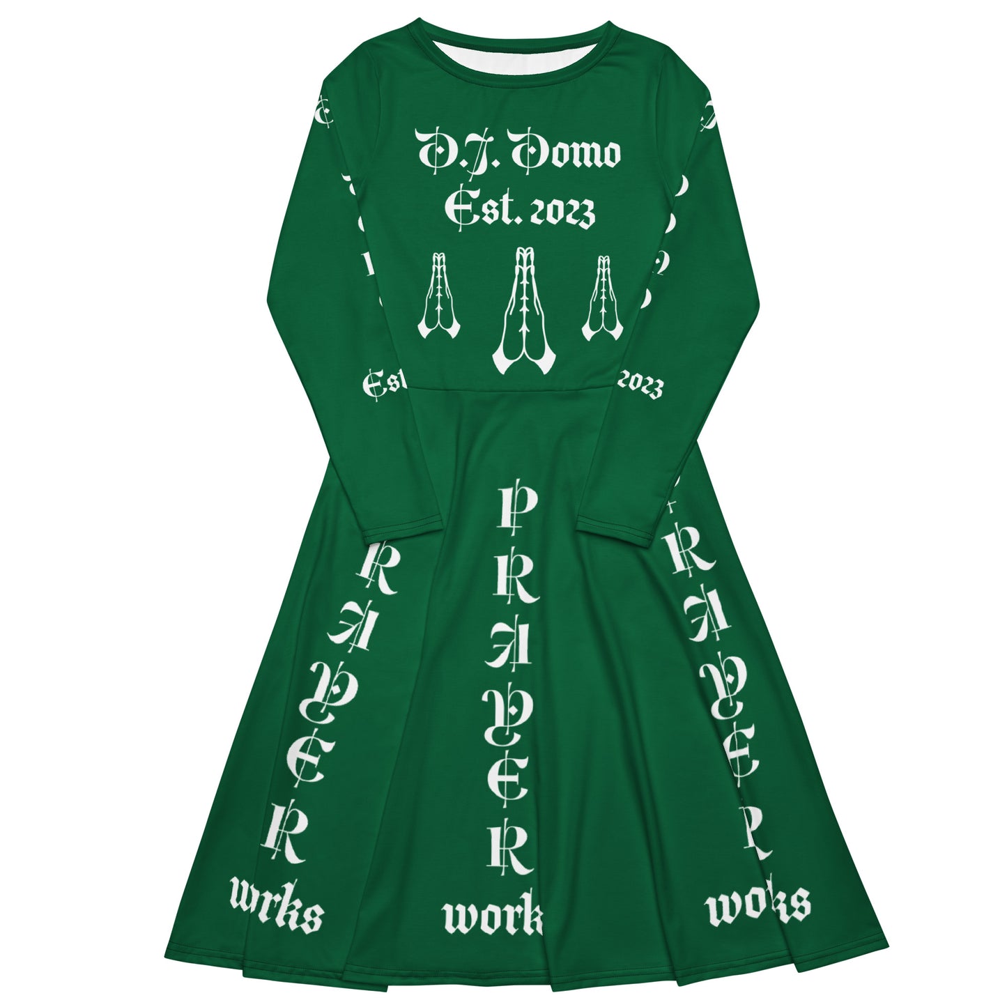 D.J. Domo "Prayer Works Font1" Midi Dress Green/White