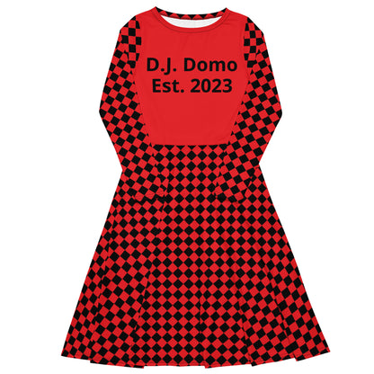 D.J. Domo "Checkered1" Long Sleeve Midi Dress Red/Black