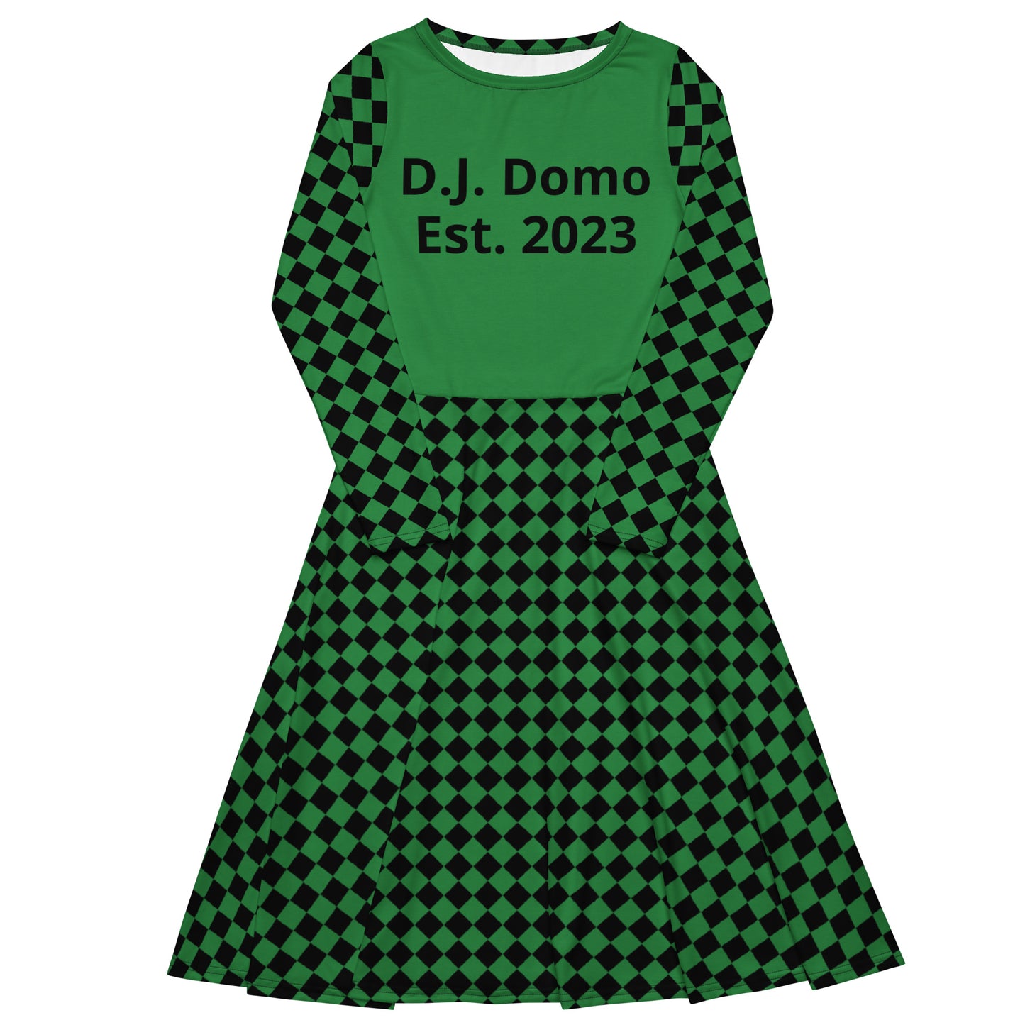 D.J. Domo "Checkered1" Long Sleeve Midi Dress Light Green/Black