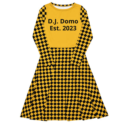 D.J. Domo "Checkered1" Long Sleeve Midi Dress Gold/Black