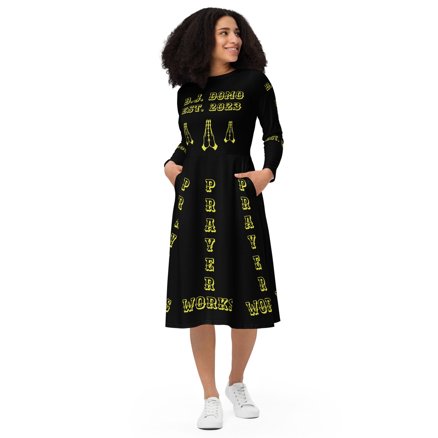 D.J. Domo "Prayer Works Font2" Midi Dress Black/Gold