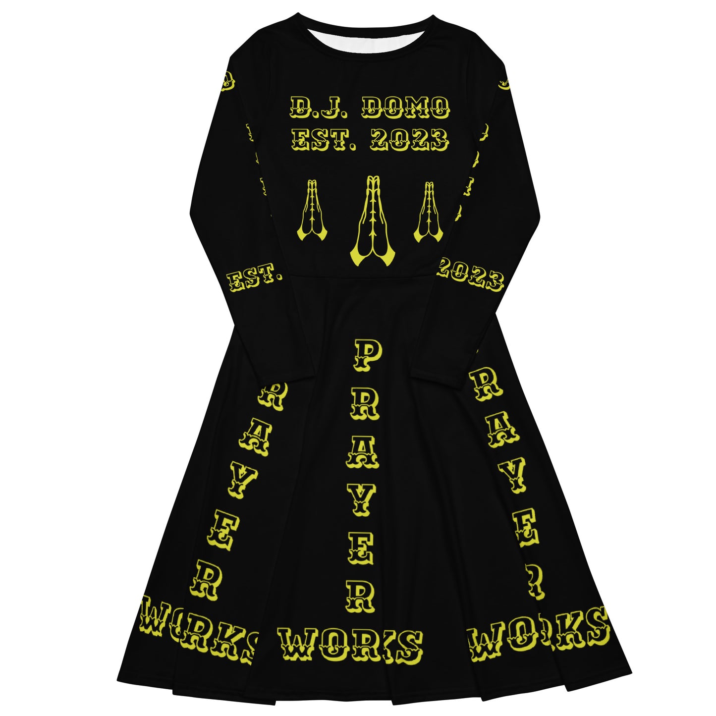 D.J. Domo "Prayer Works Font2" Midi Dress Black/Gold