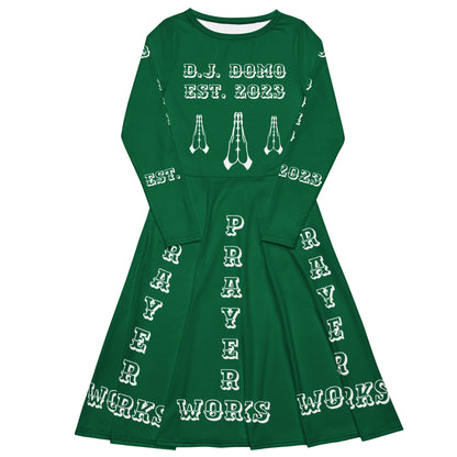 D.J. Domo "Prayer Works Font2" Midi Dress Green/White