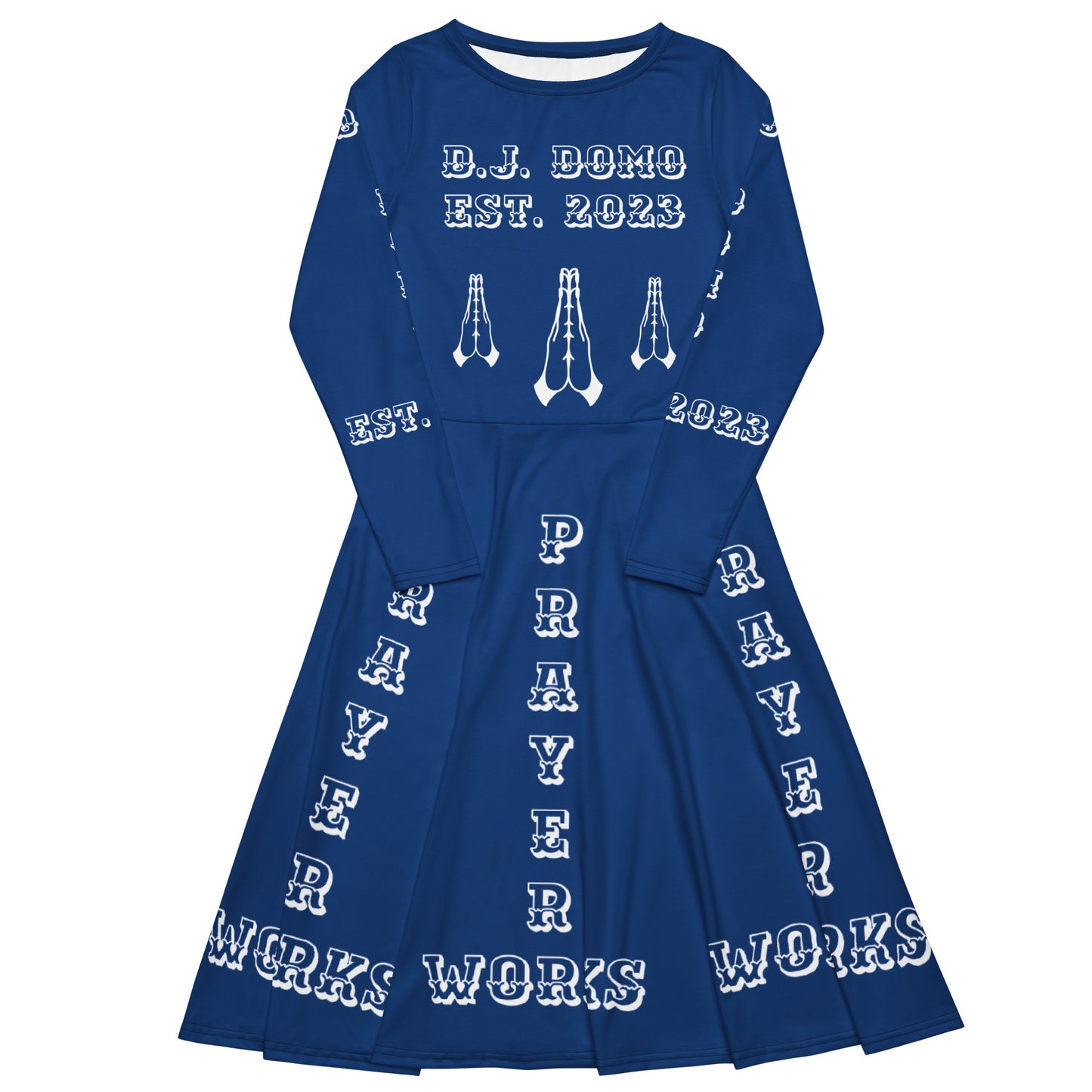 D.J. Domo "Prayer Works Font2" Midi Dress Dark Blue/White