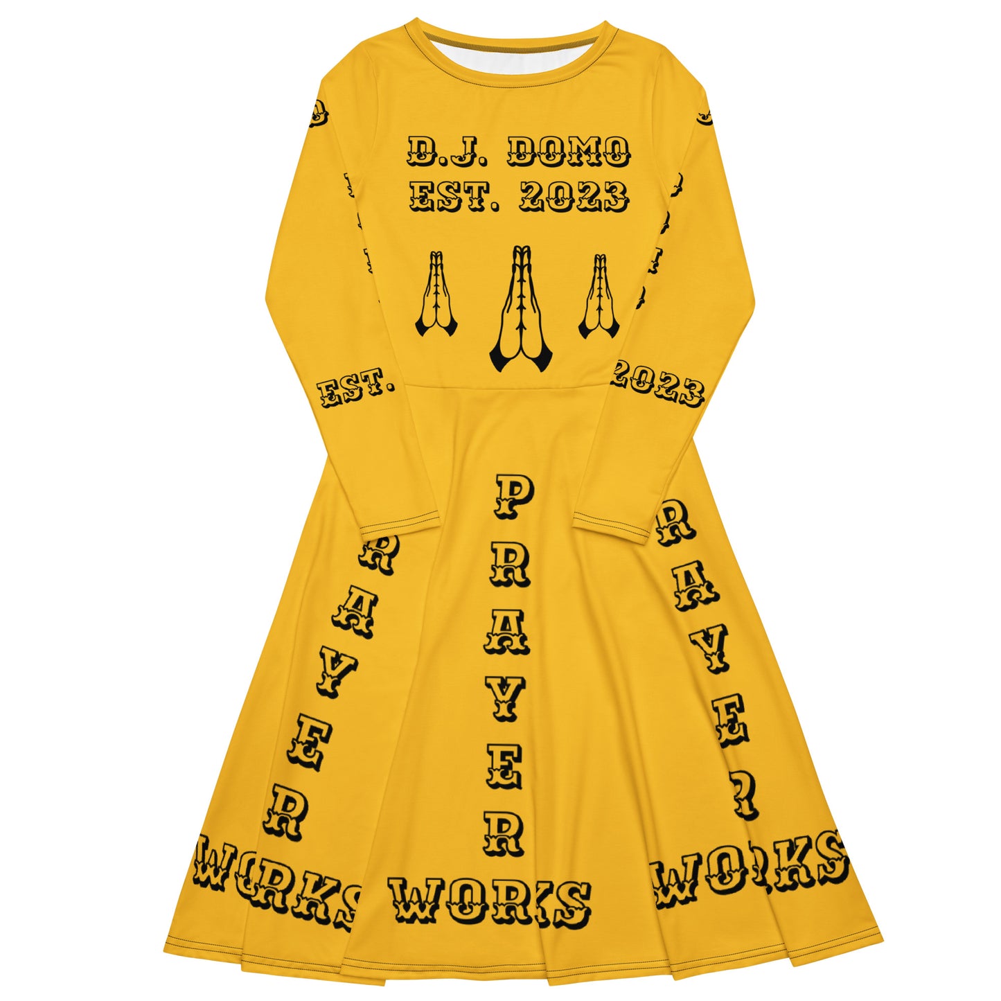 D.J. Domo "Prayer Works Font2" Midi Dress Gold/Black