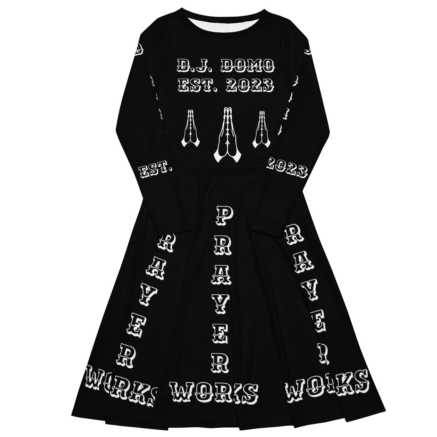 D.J. Domo "Prayer Works Font2" Midi Dress Black/White