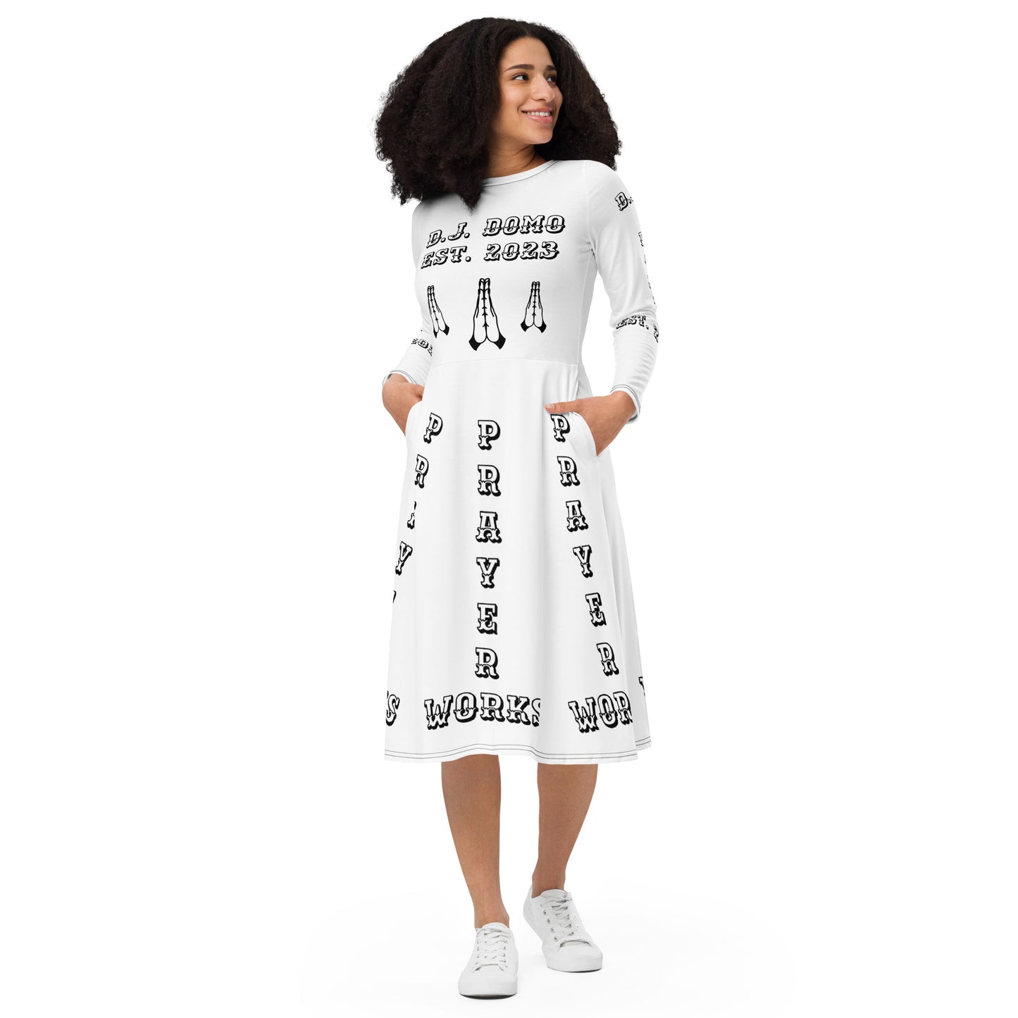 D.J. Domo "Prayer Works Font2" Midi Dress White/Black