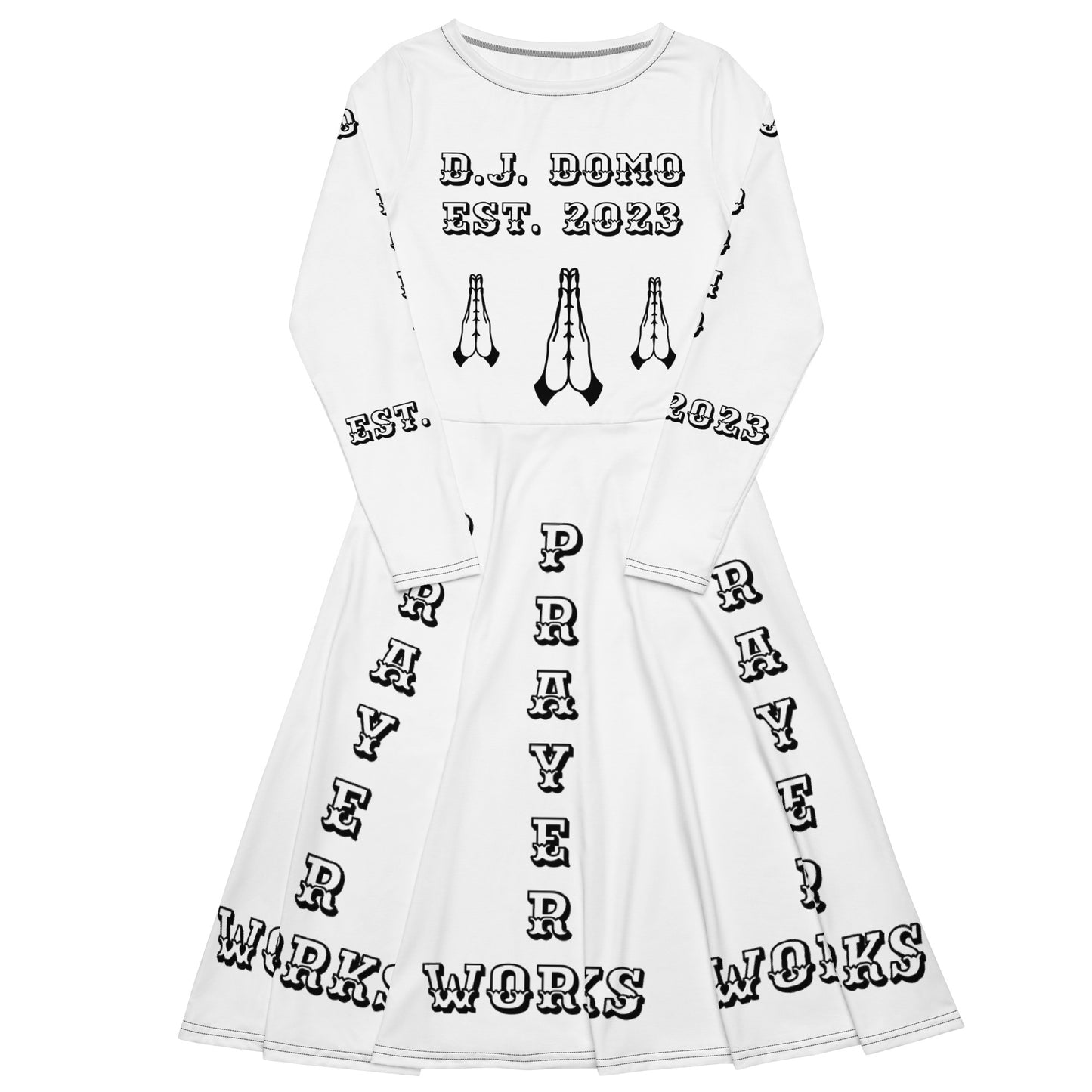 D.J. Domo "Prayer Works Font2" Midi Dress White/Black