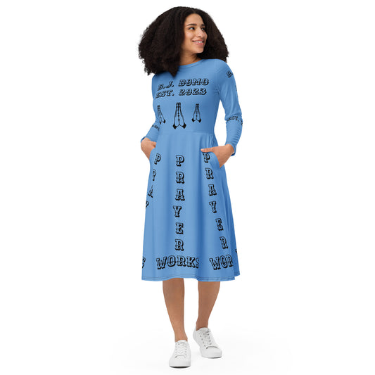 D.J. Domo "Prayer Works Font2" Midi Dress Sky Blue/Black