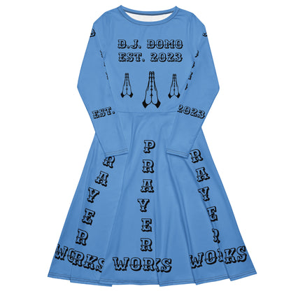 D.J. Domo "Prayer Works Font2" Midi Dress Sky Blue/Black