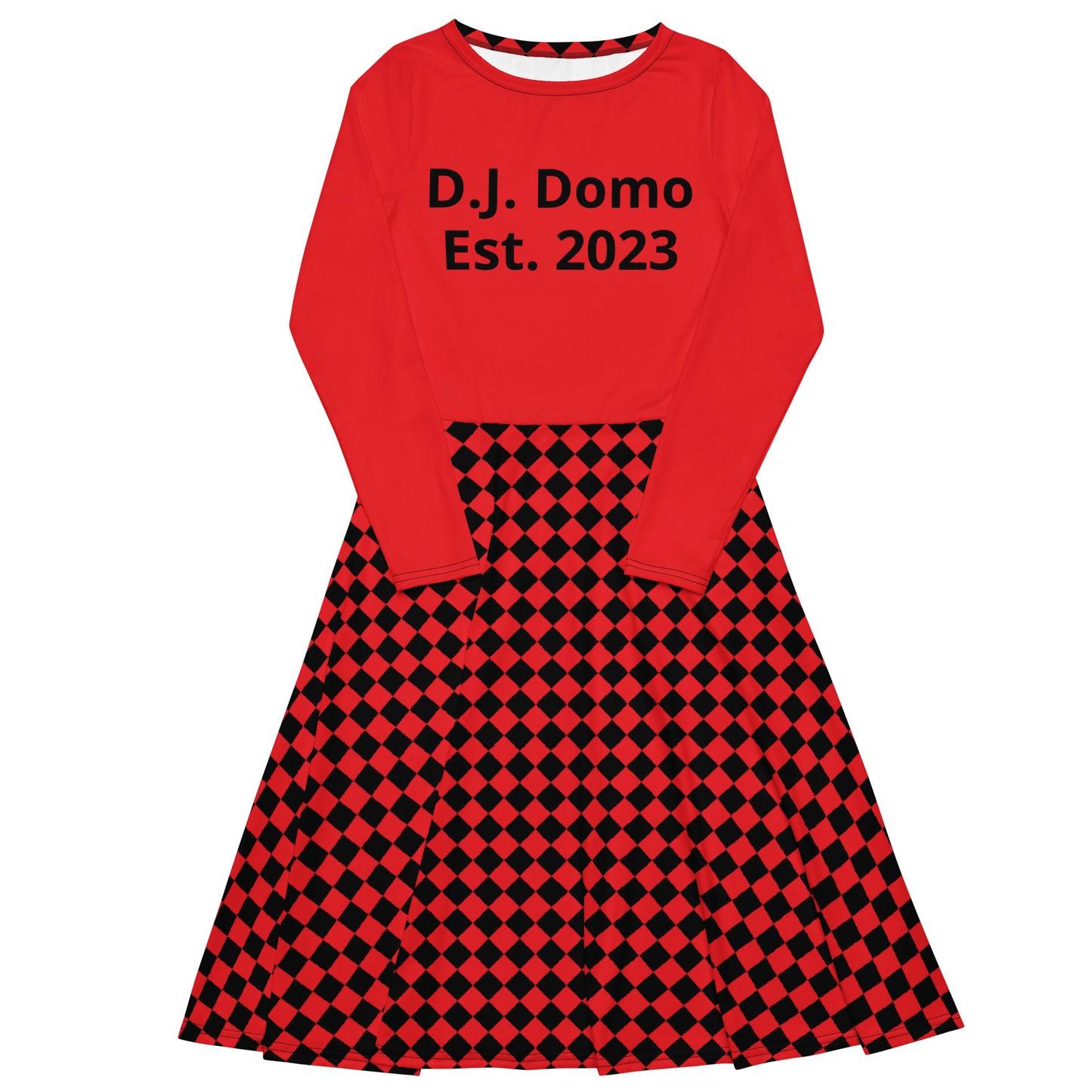 D.J. Domo "Checkered2" Long Sleeve Midi Dress Red/Black