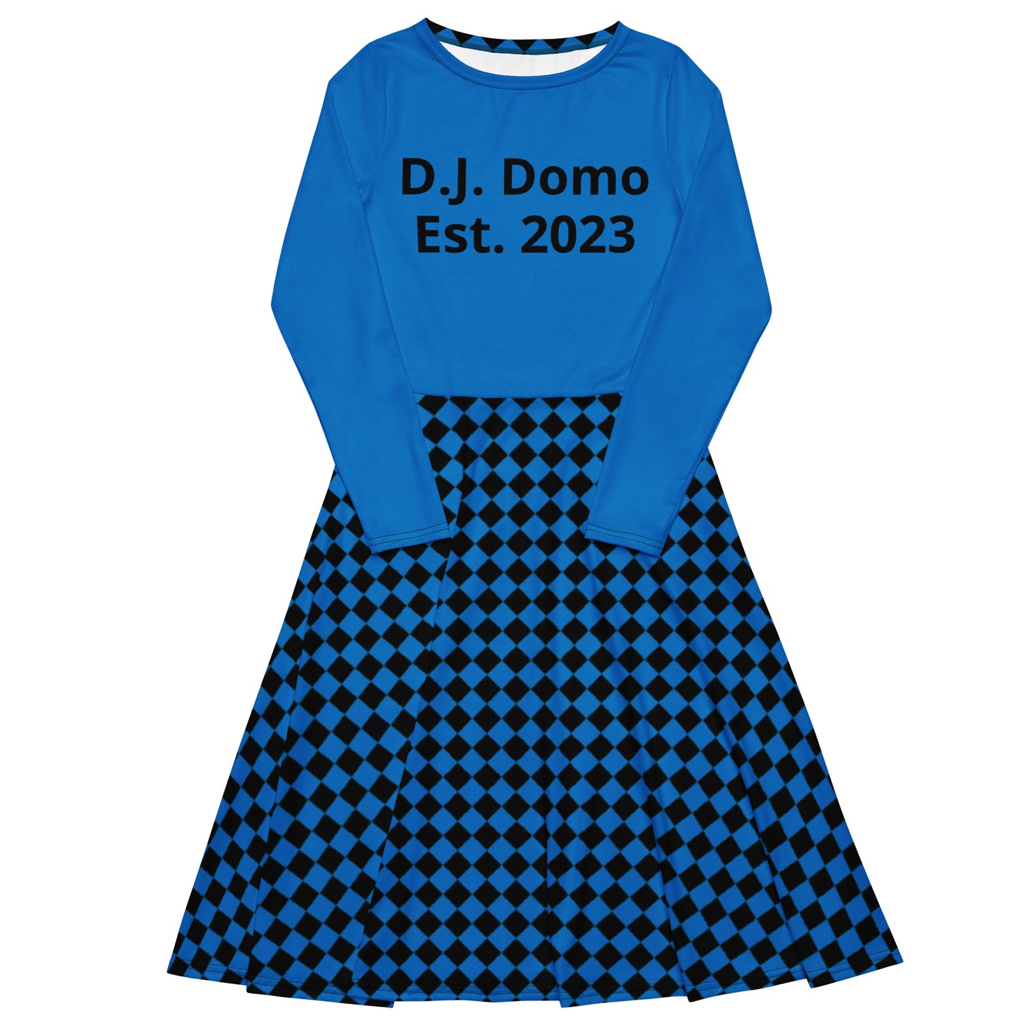 D.J. Domo "Checkered2" Long Sleeve Midi Dress Light Blue/Black