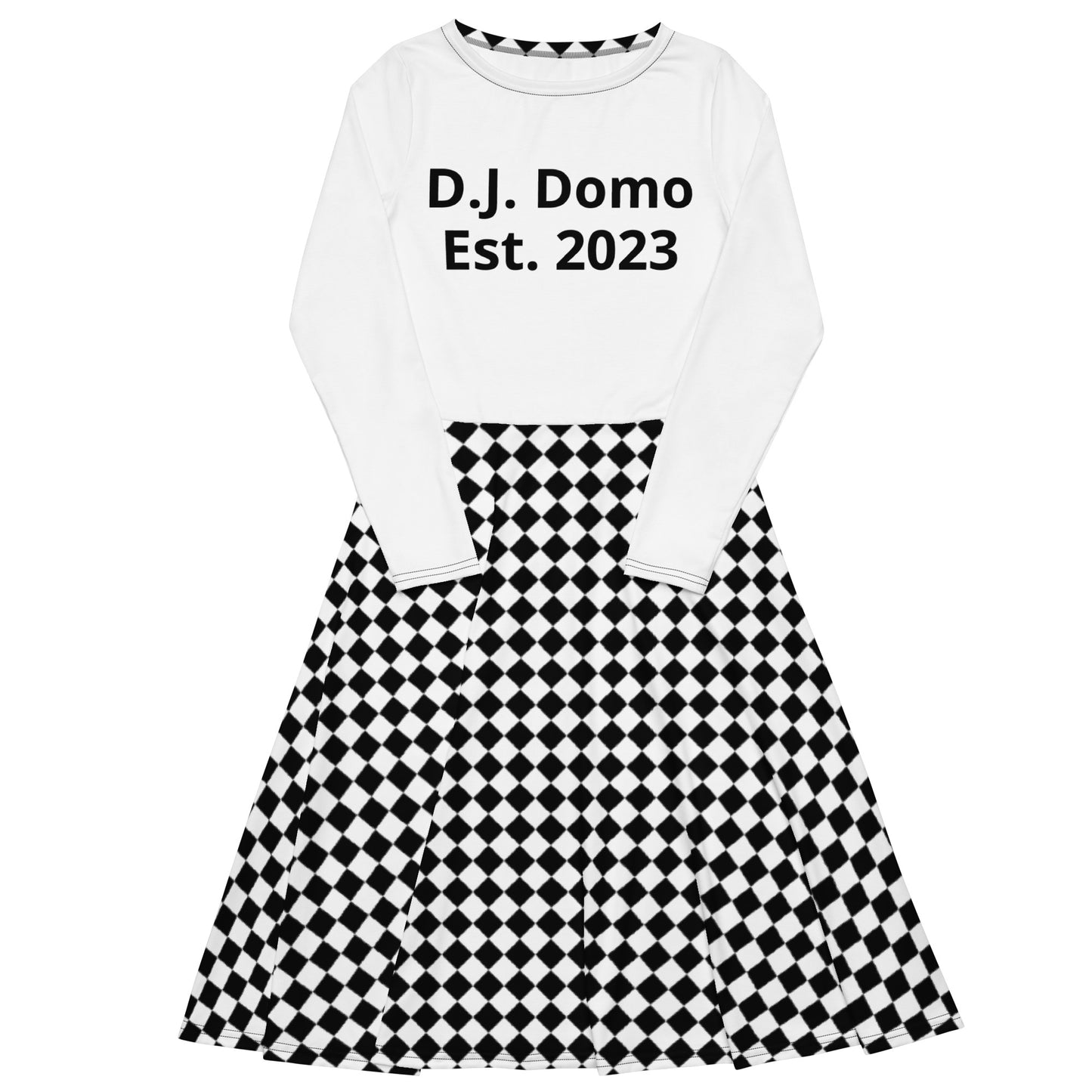 D.J. Domo "Checkered2" Long Sleeve Midi Dress White/Black