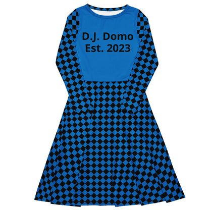 D.J. Domo "Checkered1" Long Sleeve Midi Dress Light Blue/Black