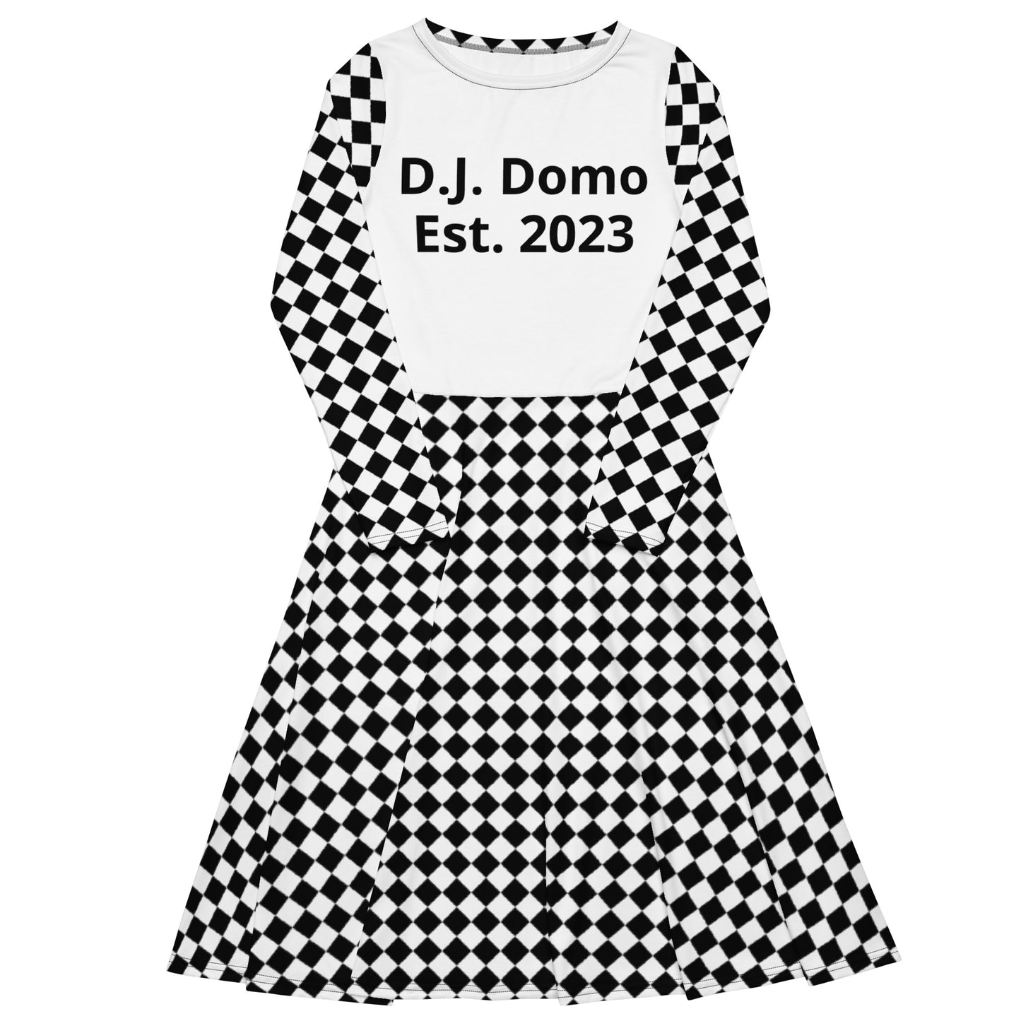 D.J. Domo "Checkered1" Long Sleeve Midi Dress White/Black