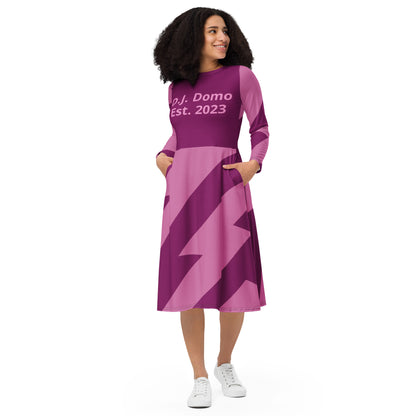 D.J. Domo "Fatigue Purple" Long Sleeve Midi Dress Purple/Pink