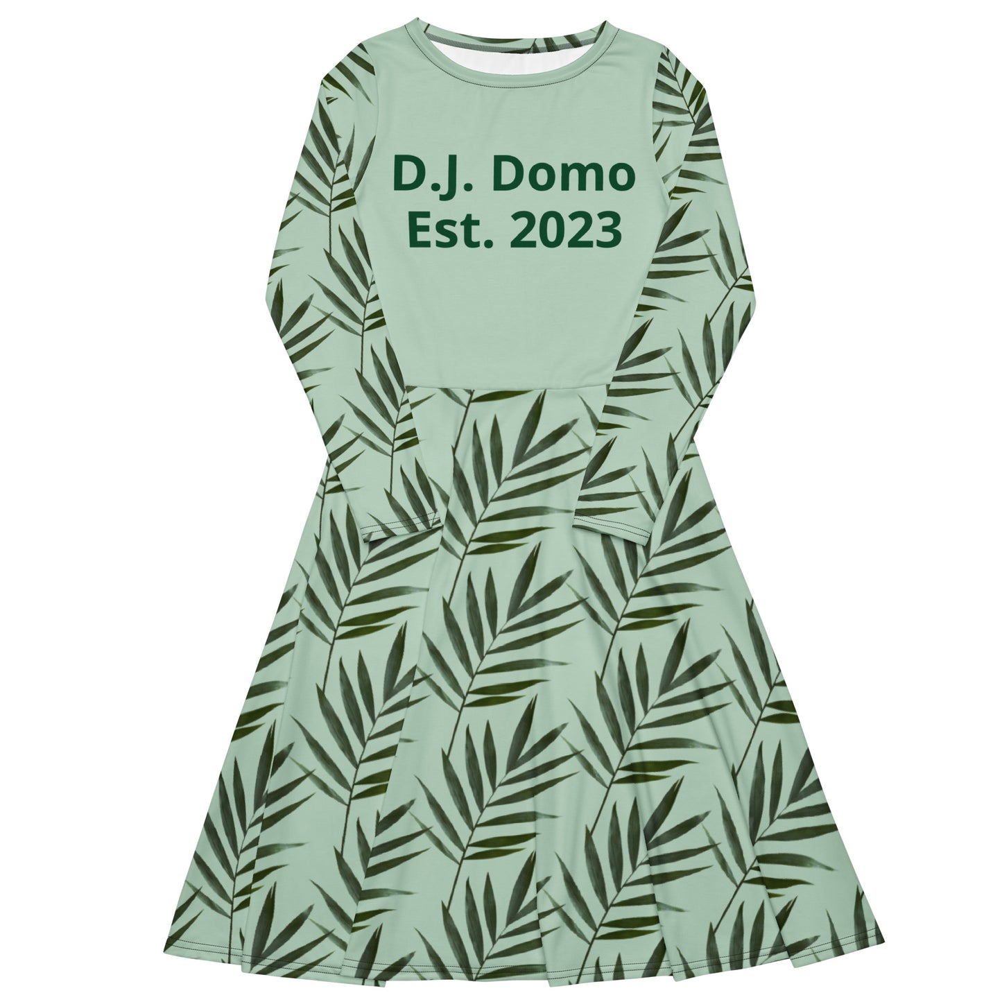 D.J. Domo Long Sleeve Midi Dress Green Plants