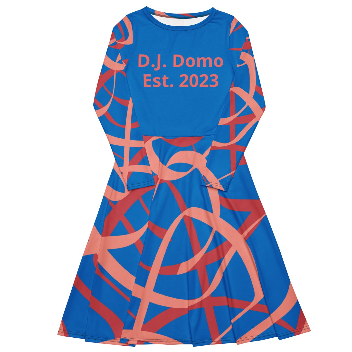 D.J. Domo Long Sleeve Midi Dress "Swirlz" Blue/Peach/Pink