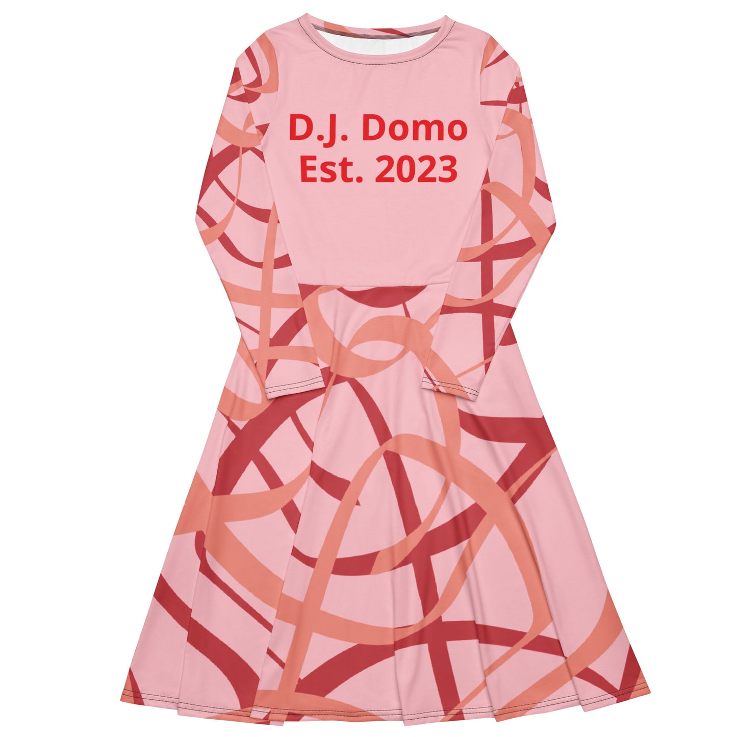 D.J. Domo Long Sleeve Midi Dress "Swirlz" Pink/Peach/Red