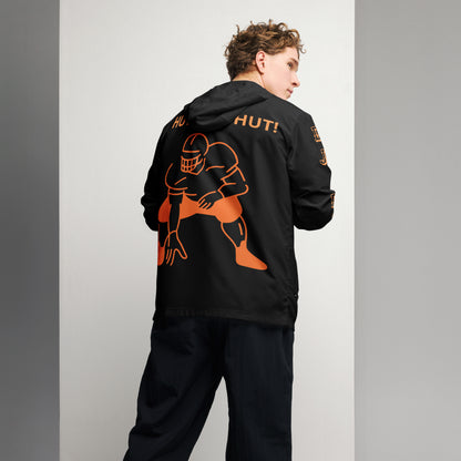 D.J. Domo "Hut Hut Hut Football" Men’s Windbreaker Jacket Black/Orange