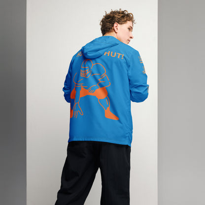 D.J. Domo "Hut Hut Hut Football" Men’s Windbreaker Jacket Blue/Orange