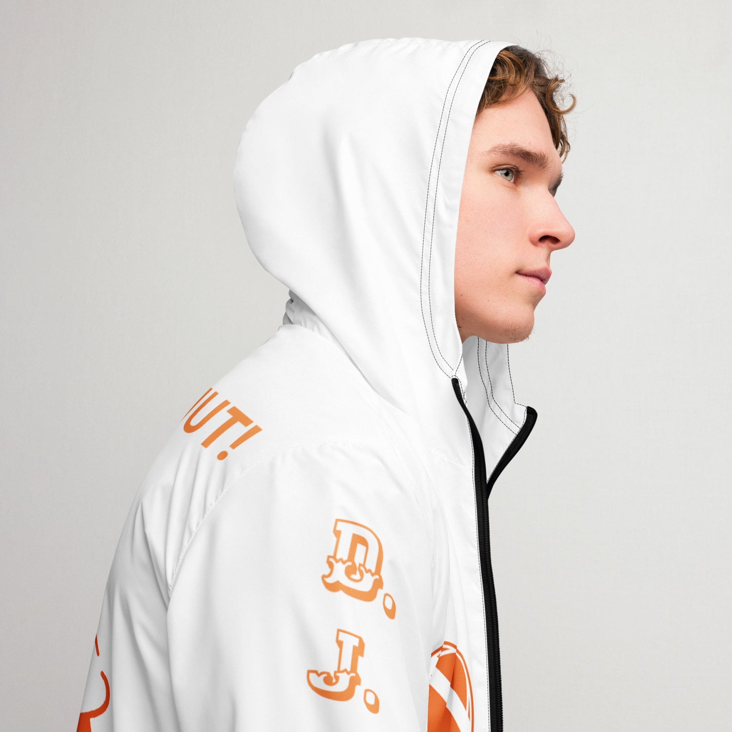 D.J. Domo "Hut Hut Hut Football" Men’s Windbreaker Jacket White/Orange