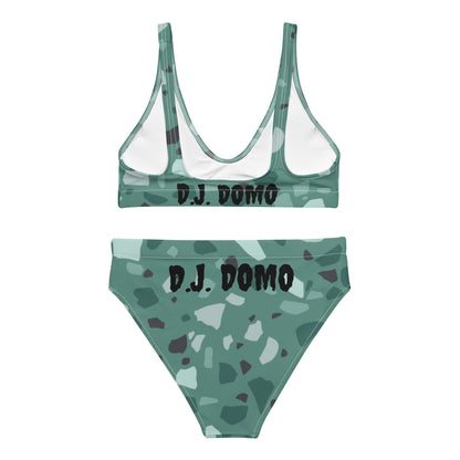 D.J. Domo "Green Shapes" 2 Piece High-Waisted Bikini Swimsuit