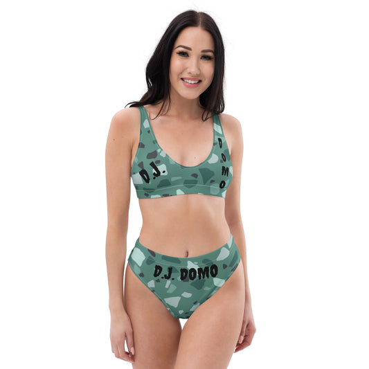 D.J. Domo "Green Shapes" 2 Piece High-Waisted Bikini Swimsuit