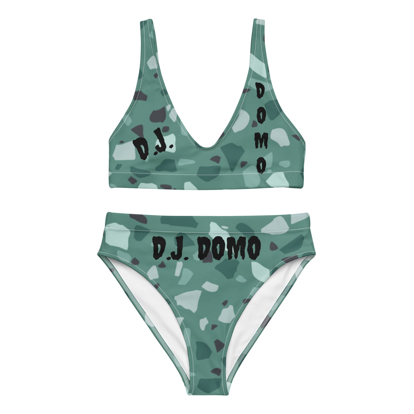 D.J. Domo "Green Shapes" 2 Piece High-Waisted Bikini Swimsuit