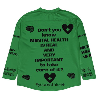 D.J. Domo "Mental Health yournotalone" Unisex Hockey Fan Jersey Green/Black