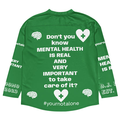 D.J. Domo "Mental Health yournotalone" Unisex Hockey Fan Jersey Green/White