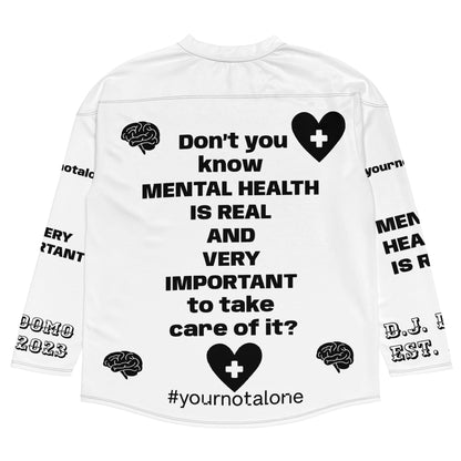 D.J. Domo "Mental Health yournotalone" Unisex Hockey Fan Jersey White/Black