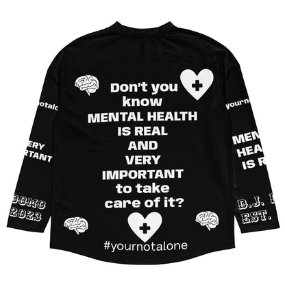 D.J. Domo "Mental Health yournotalone" Unisex Hockey Fan Jersey Black/White