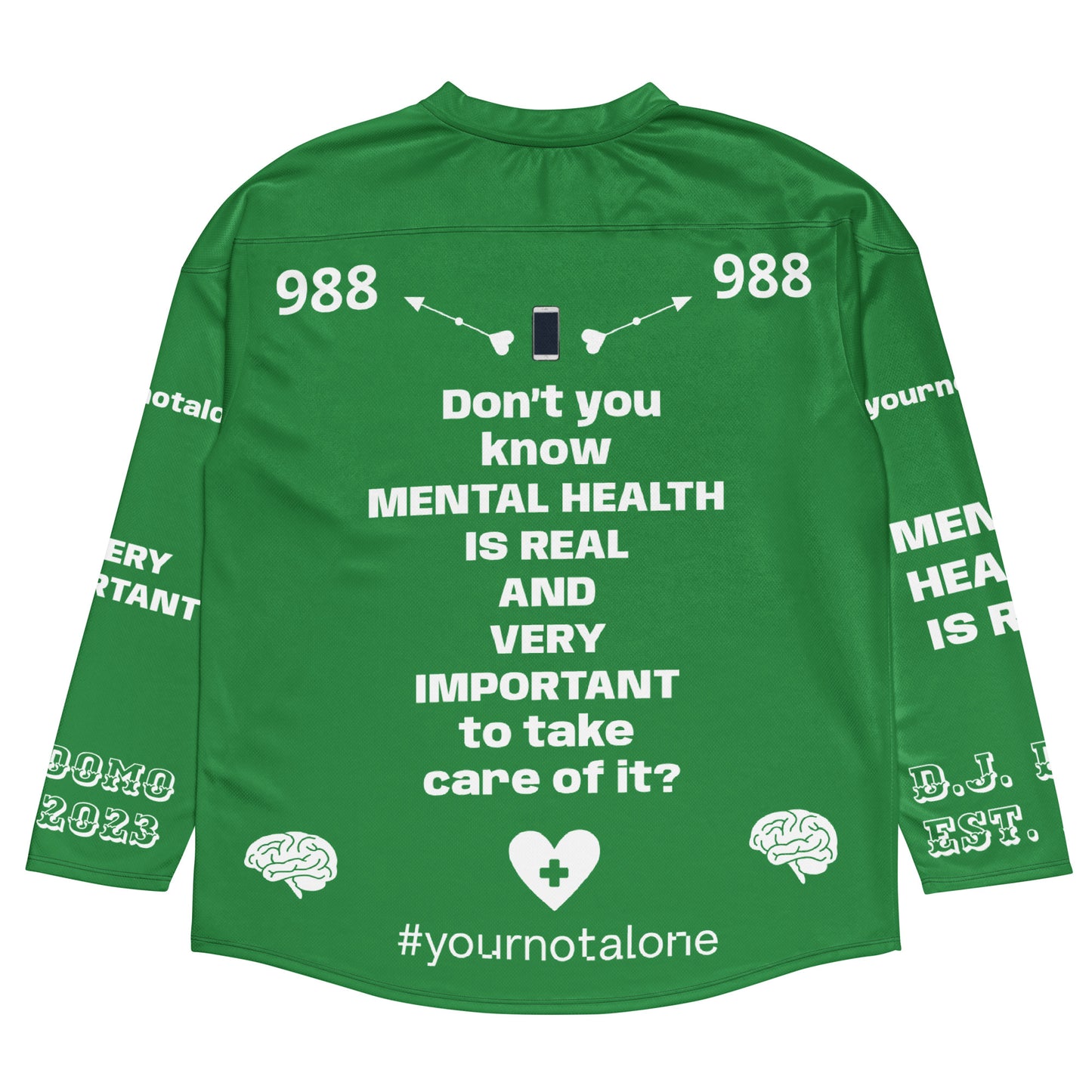 D.J. Domo "Mental Health 988" Unisex Hockey Fan Jersey Green/White