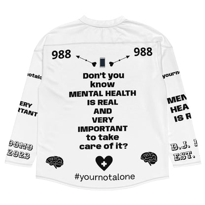 D.J. Domo "Mental Health 988" Unisex Hockey Fan Jersey White/Black