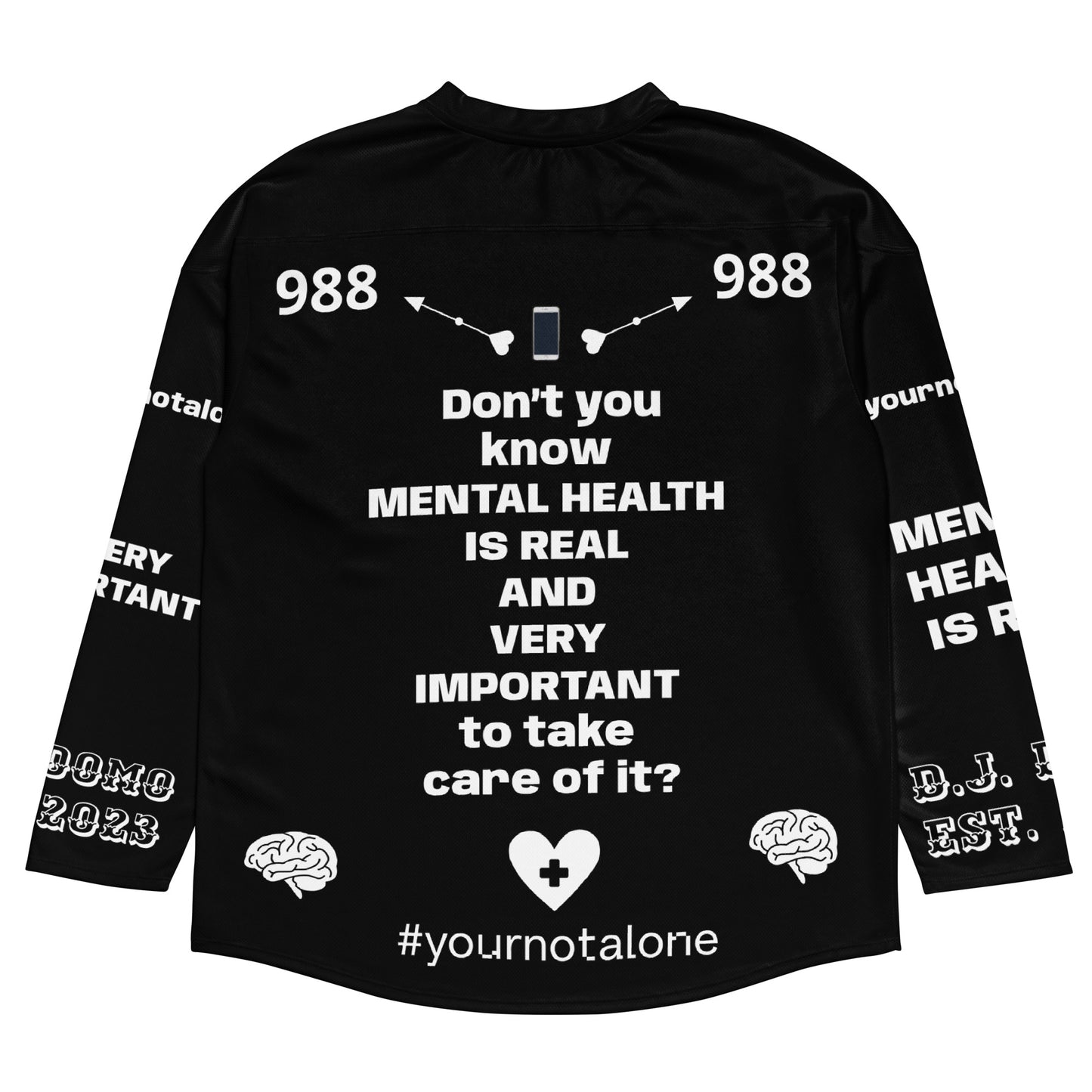 D.J. Domo "Mental Health 988" Unisex Hockey Fan Jersey Black/White