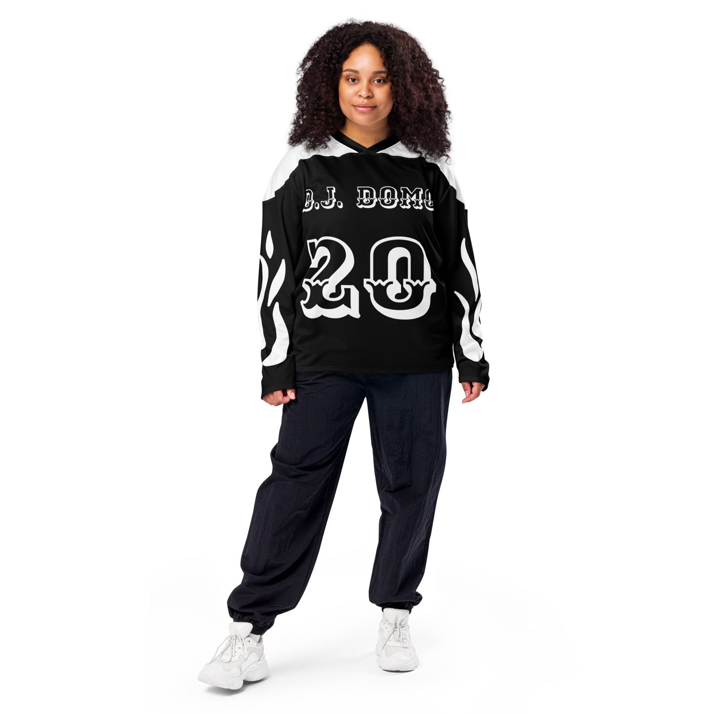 D.J. Domo "Fire Est" Unisex Hockey Fan Jersey Black/White