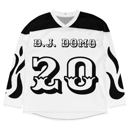 D.J. Domo "Fire Est" Unisex Hockey Fan Jersey White/Black